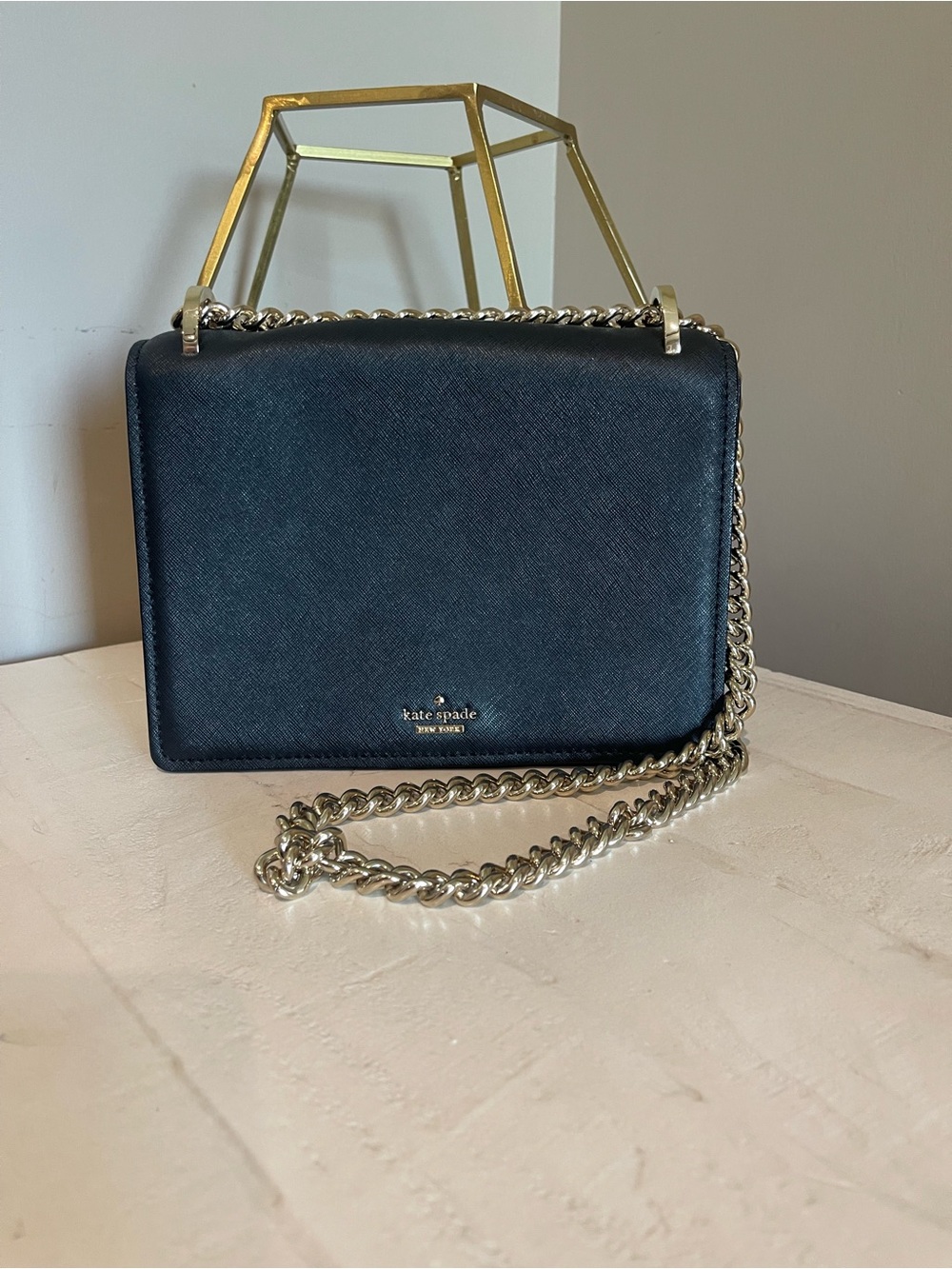 kate spade Black Saffiano Crossbody with Gold Chain